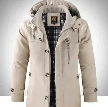 Andreas - Langermet jakke med hette og knapper med flere lommer