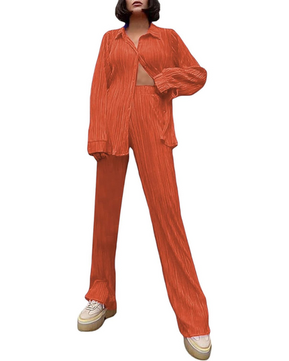 GraceFlow - Plissert todelt sett Stilig nedknappet topp med matchende bukser