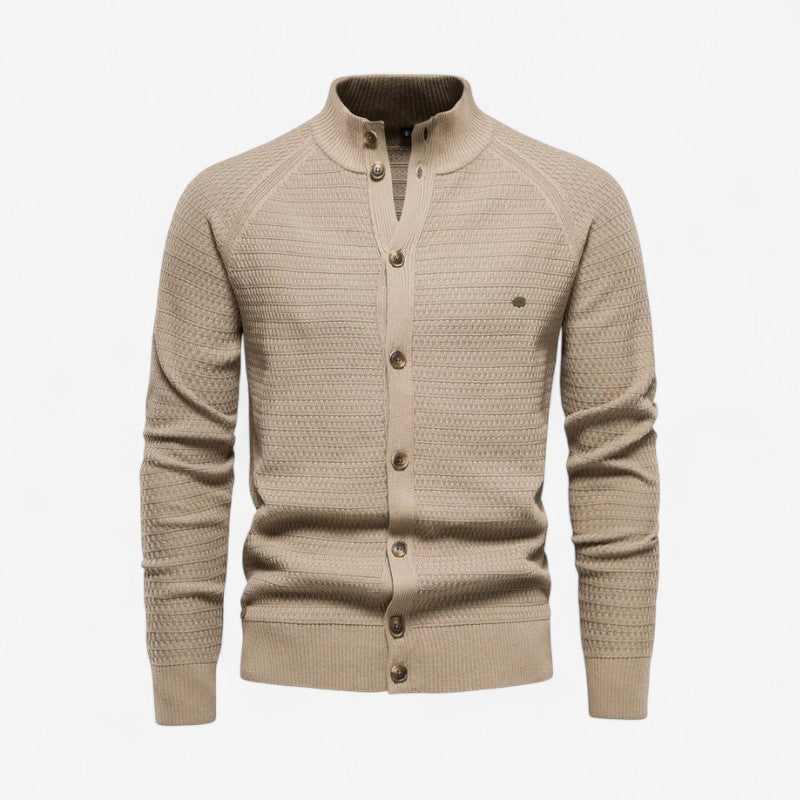 Malcolm – Langermet Cardigan med Stand-Up Krage og Knappelukking