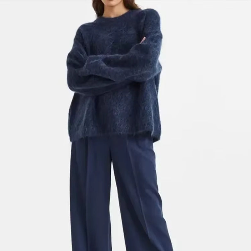 Johanna – Oversized Genser med Lange Ermer og Rund Hals