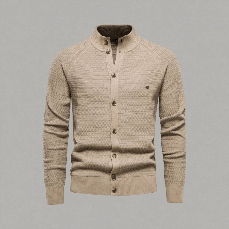 Malcolm – Langermet Cardigan med Stand-Up Krage og Knappelukking