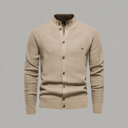 Malcolm – Langermet Cardigan med Stand-Up Krage og Knappelukking