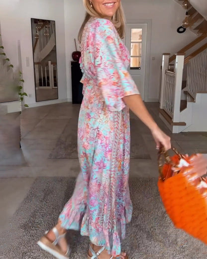 Mira - Flytende maxikjole med halvermet erme