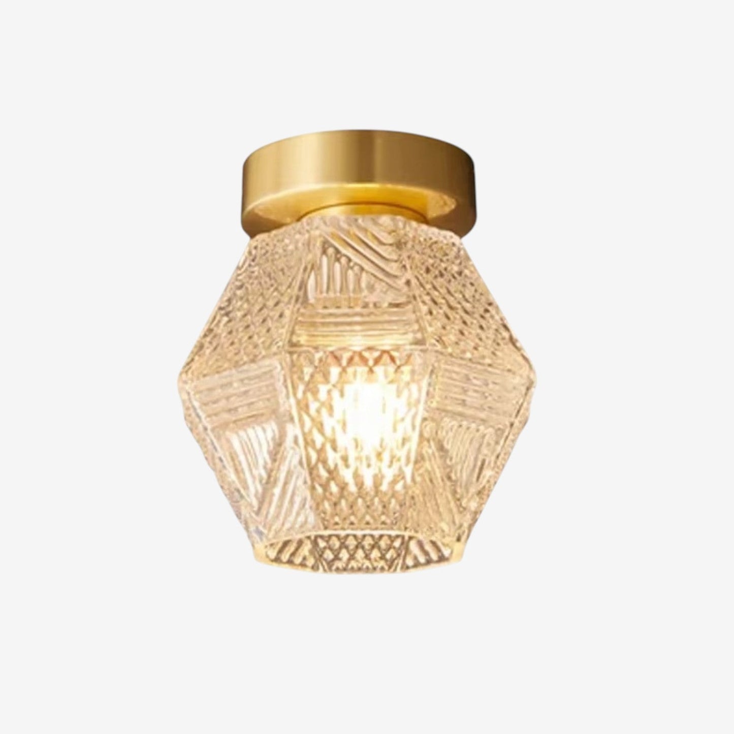 GlowJewel – Messing og Glass Taklampe med Diamantskåret Design