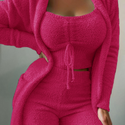 Luisa - Behagelig Fleece 3 Delt Sett med Strikkegenser og Shorts