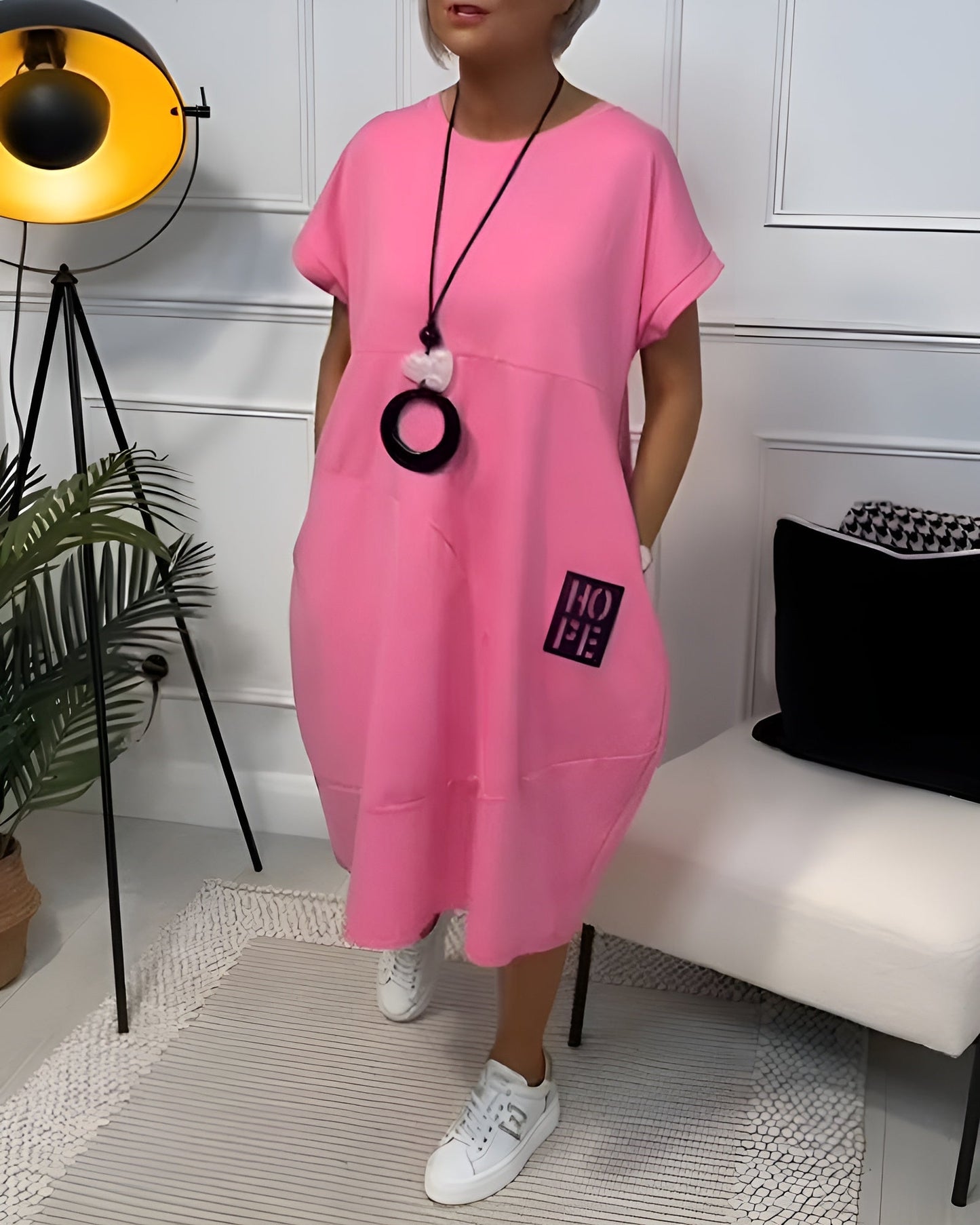 Janice - Casual A linje kjole med korte ermer og sidelommer