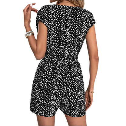 Renate - Rrmeløs jumpsuit med V-utringning og leopardmønster