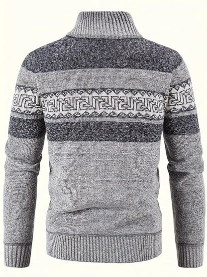 Robert - Zip up genser med geometrisk design og lange ermer