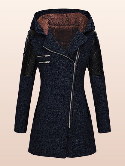 Maya - Lang kåpe med hette og glidelåslommer