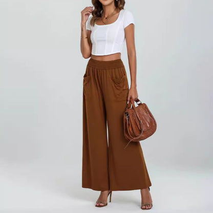 Lilah – Stilige bukser med vidde ben med sidelommer og elastisk linning for enkel passform