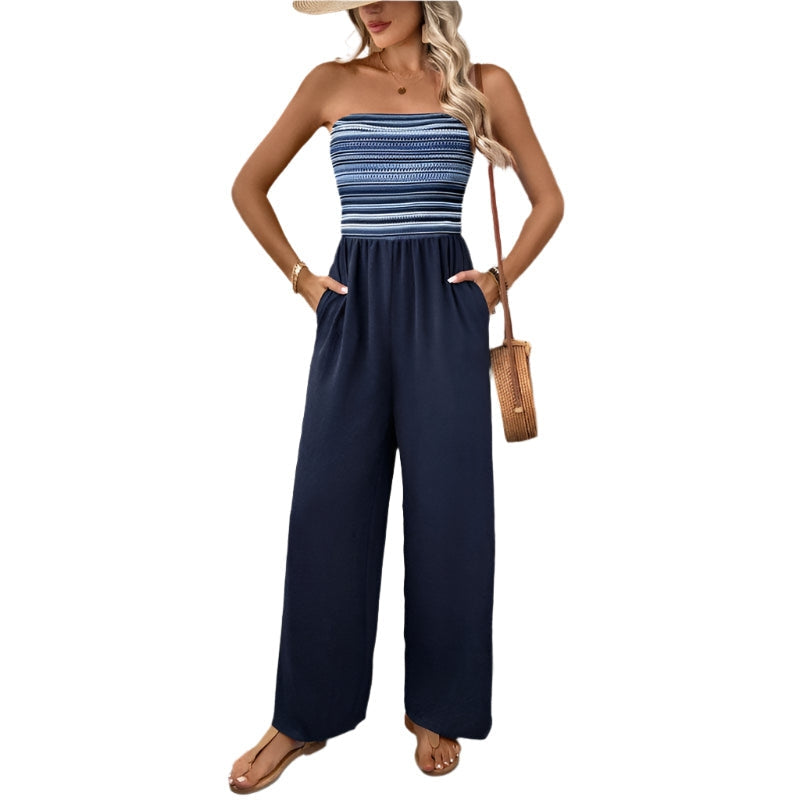 Monika - Jumpsuit med høy midje, vide ben og stroppeløs bandeau-topp