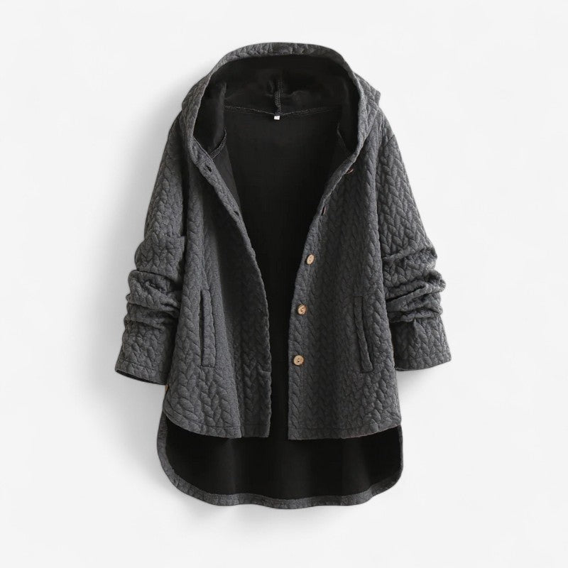 Norvella – Vattert Jakke med Hette og Knapplukking