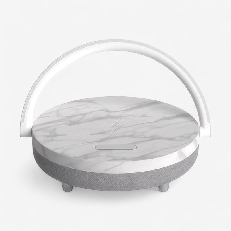 GlowSync – 3-i-1 LED-lampe med Bluetooth-høyttaler og trådløs lader