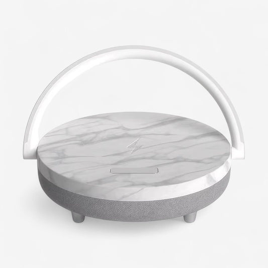 GlowSync – 3-i-1 LED-lampe med Bluetooth-høyttaler og trådløs lader