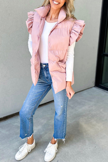 Mila - Vest med høy krage, knappelukking og volangermer