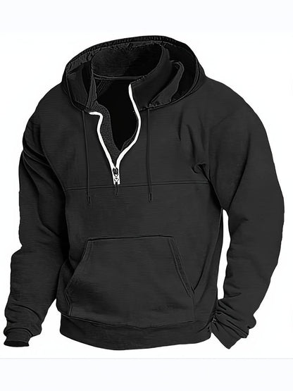 Henrik – Koselig Langermet Half-Zip Hoodie Med Framlommer