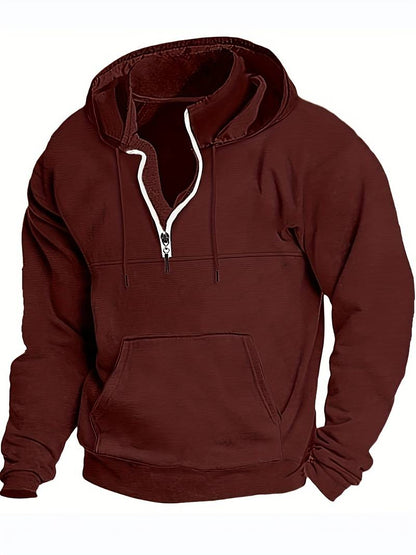 Henrik – Koselig Langermet Half-Zip Hoodie Med Framlommer
