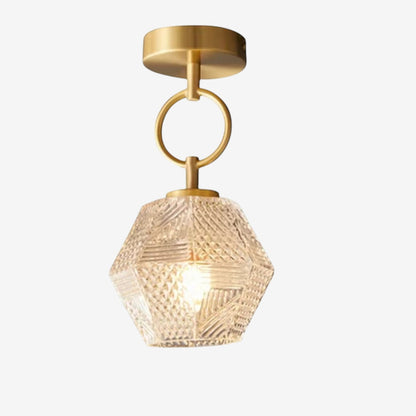 GlowJewel – Messing og Glass Taklampe med Diamantskåret Design