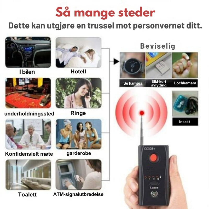 PureGuard - Skjult kamera og insektdetektor med objektivsøker og RF skanner