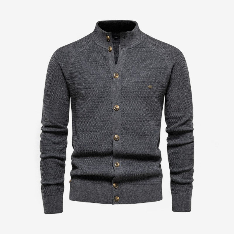Malcolm – Langermet Cardigan med Stand-Up Krage og Knappelukking