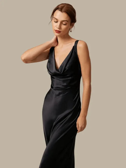 Luna - Maxikjole med cowl hals og spaghettistropper