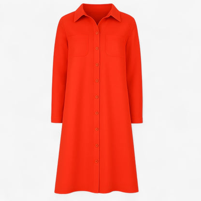 Nora - Skjortekjole med knapp foran med lange ermer og sidelommer