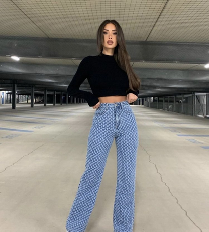 Maya - Klassiske jeans med rette ben med subtilt mønster og funksjonelle lommer