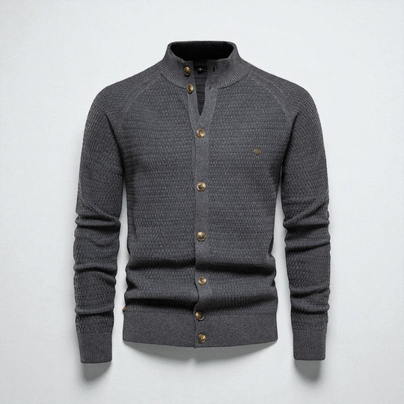 Malcolm – Langermet Cardigan med Stand-Up Krage og Knappelukking