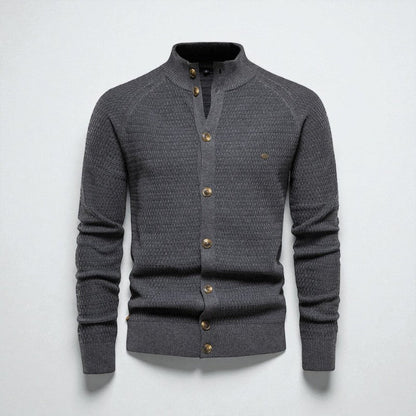 Malcolm – Langermet Cardigan med Stand-Up Krage og Knappelukking
