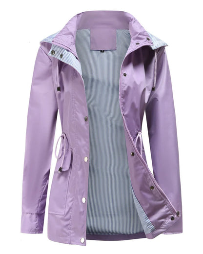 Elizabeth - Moderne lang jakke med sidelommer og stripete mansjetter