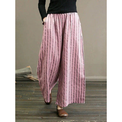 Rhea - Bukser med vidde ben med vertikale striper og avslappet passform