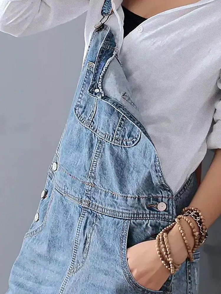 Luna - Denim overallkjole med ryggsplitt og distressed finish