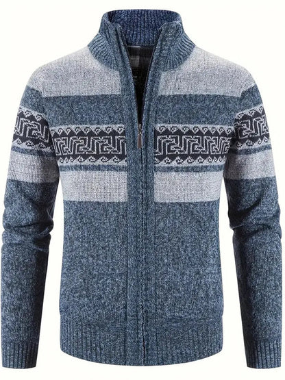 Robert - Zip up genser med geometrisk design og lange ermer