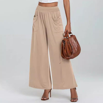 Lilah – Stilige bukser med vidde ben med sidelommer og elastisk linning for enkel passform