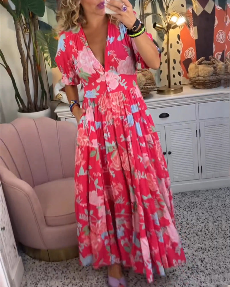 Liana - Maxikjole med puffermer og blomstermønster