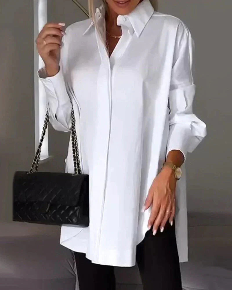 Amanda - Oversized skjorte med klassisk krage og lange ermer