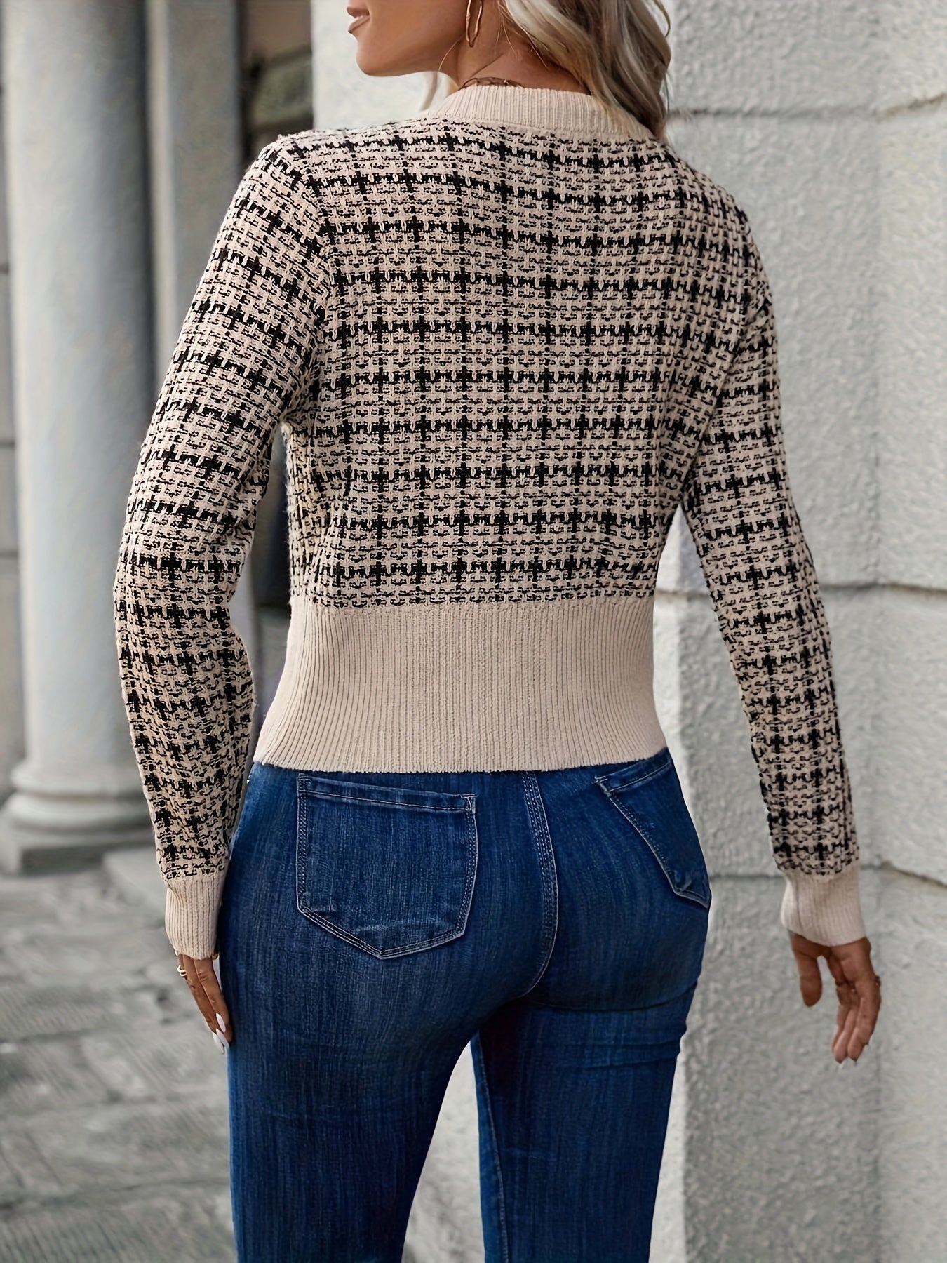 Seraphina - Rutete cardigan langermet med knapper og lomme