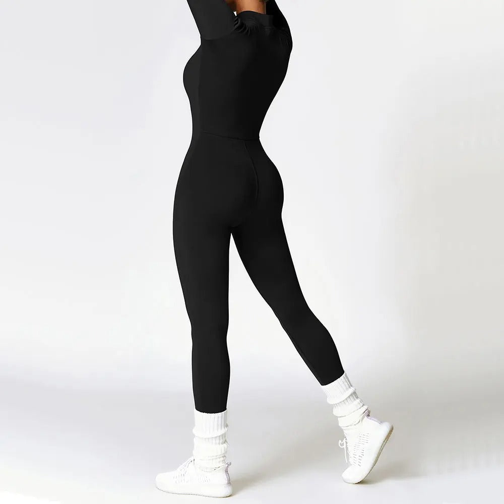 Stephanie - Langermet jumpsuit med høy hals og glidelås lukking