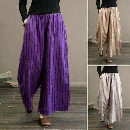 Rhea - Bukser med vidde ben med vertikale striper og avslappet passform