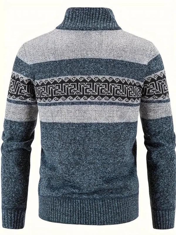 Robert - Zip up genser med geometrisk design og lange ermer
