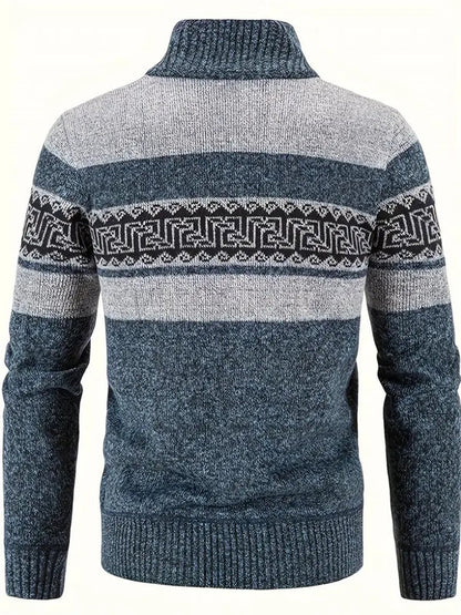 Robert - Zip up genser med geometrisk design og lange ermer