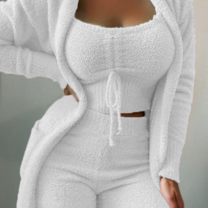 Luisa - Behagelig Fleece 3 Delt Sett med Strikkegenser og Shorts