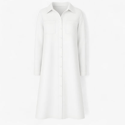 Nora - Skjortekjole med knapp foran med lange ermer og sidelommer