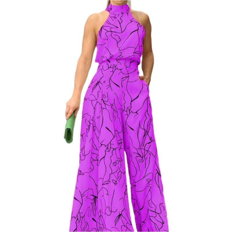 Rylee - Halterhals  Jumpsuit med med Tie-back detaljer og Bred benutforming