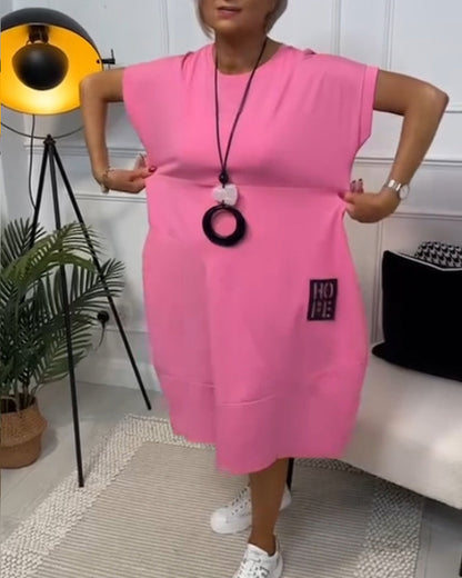 Janice - Casual A linje kjole med korte ermer og sidelommer