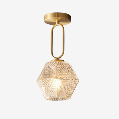 GlowJewel – Messing og Glass Taklampe med Diamantskåret Design