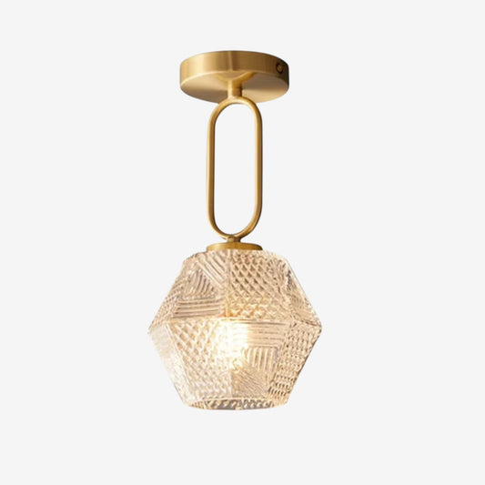 GlowJewel – Messing og Glass Taklampe med Diamantskåret Design