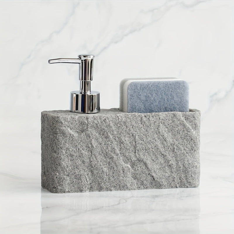 StoneEase – Såpedispenser med steinlook og svampholder