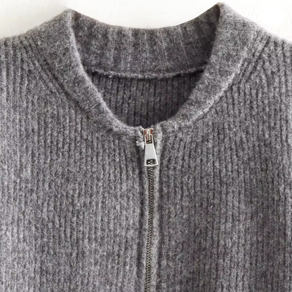 Rosa - Klassisk Langermet Vintage Vest med Glidelås for Varme og Stil