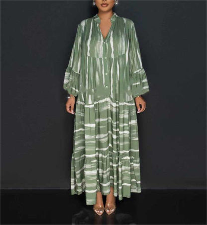 Ava - Abaya Kjole Med Uformelt Trykk Med Lange Ermer